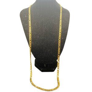 Mens Gold Tone Figaro Chain Necklace 24" 5mm  Hip Hop Layer Vintage Stacking